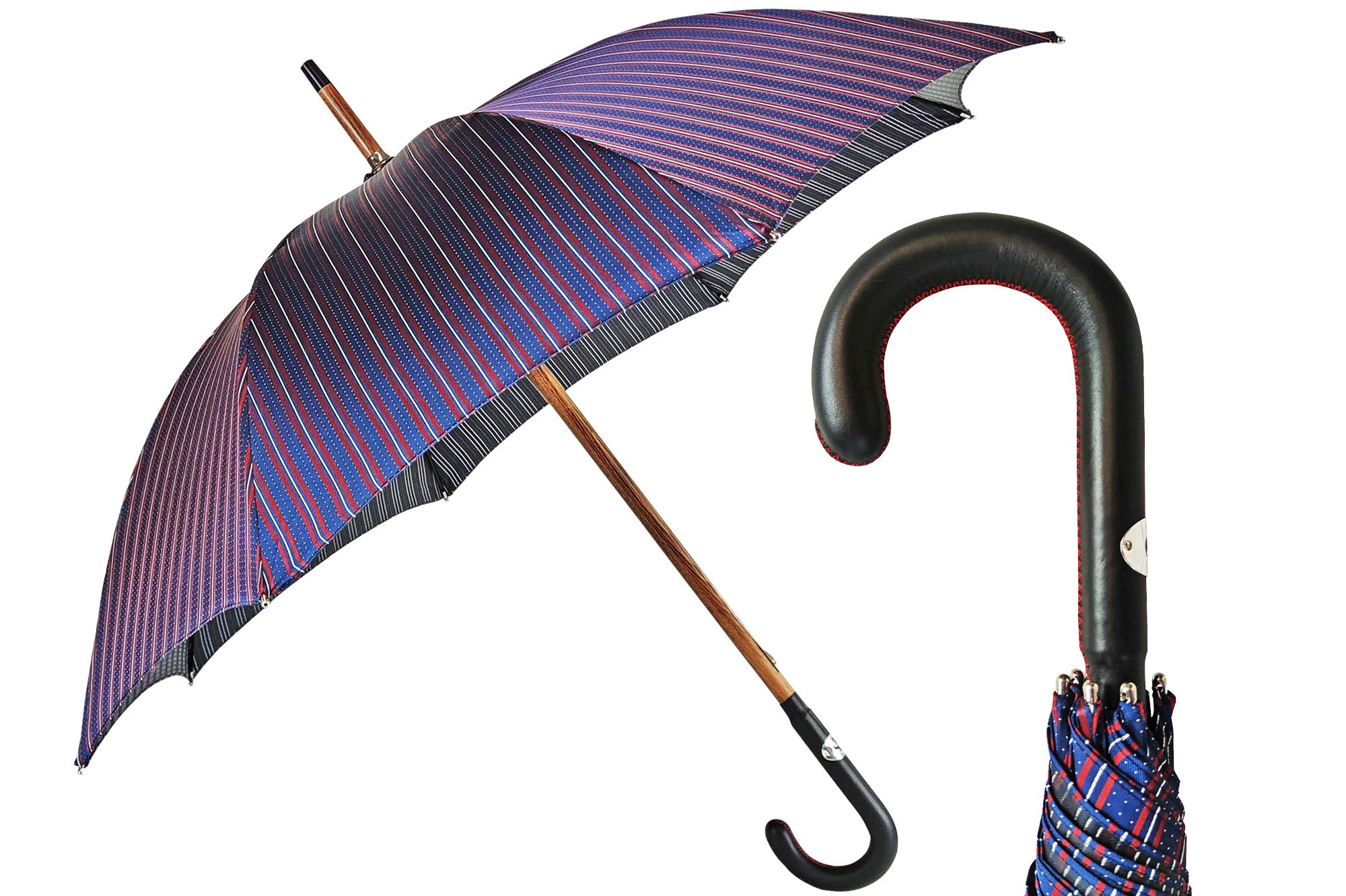 Refined Italian Men’s Bespoke Umbrella with Black Leather Handle