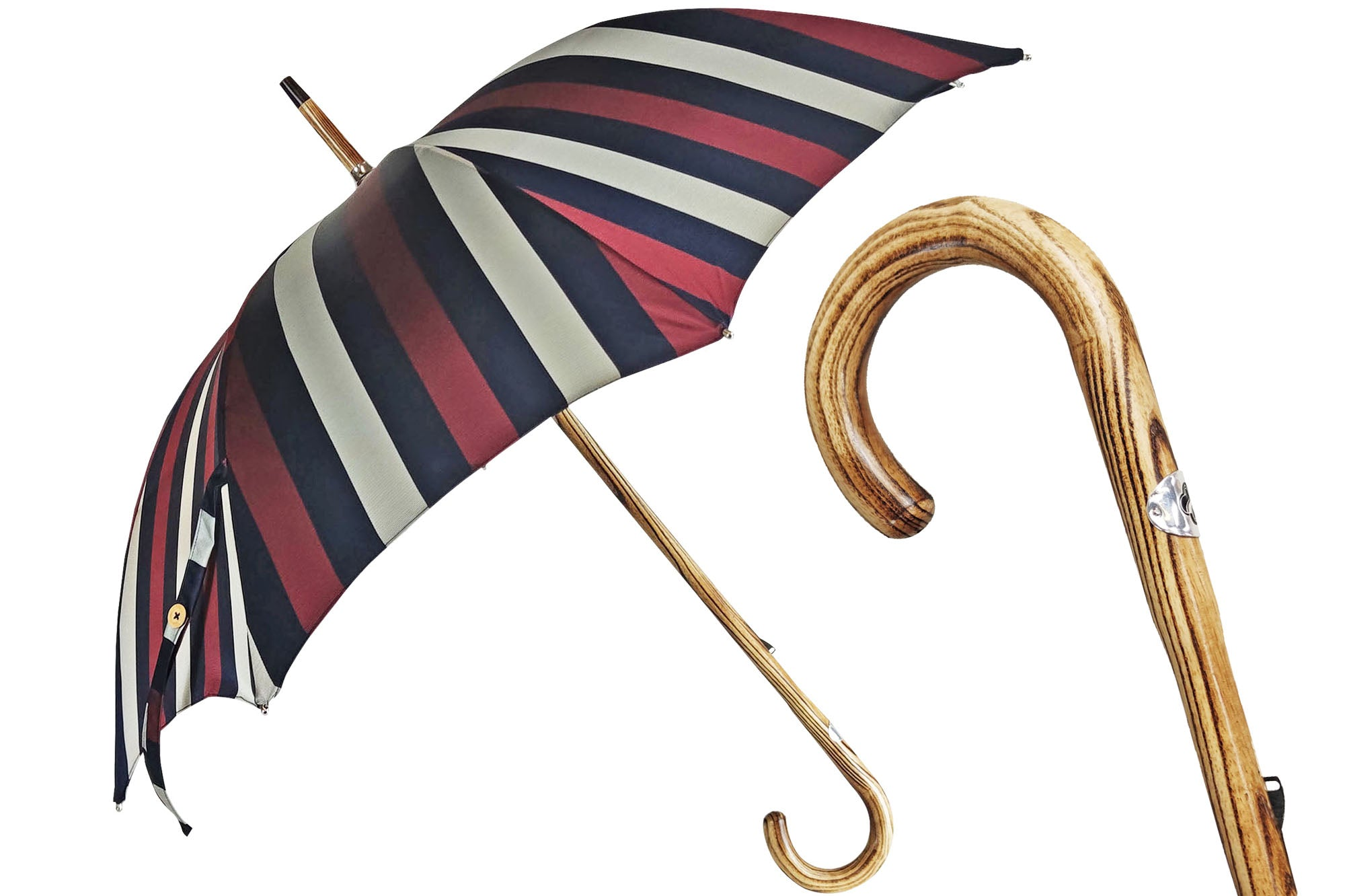 Refined Multicolour Striped Umbrella with Handcrafted Beechwood Handle