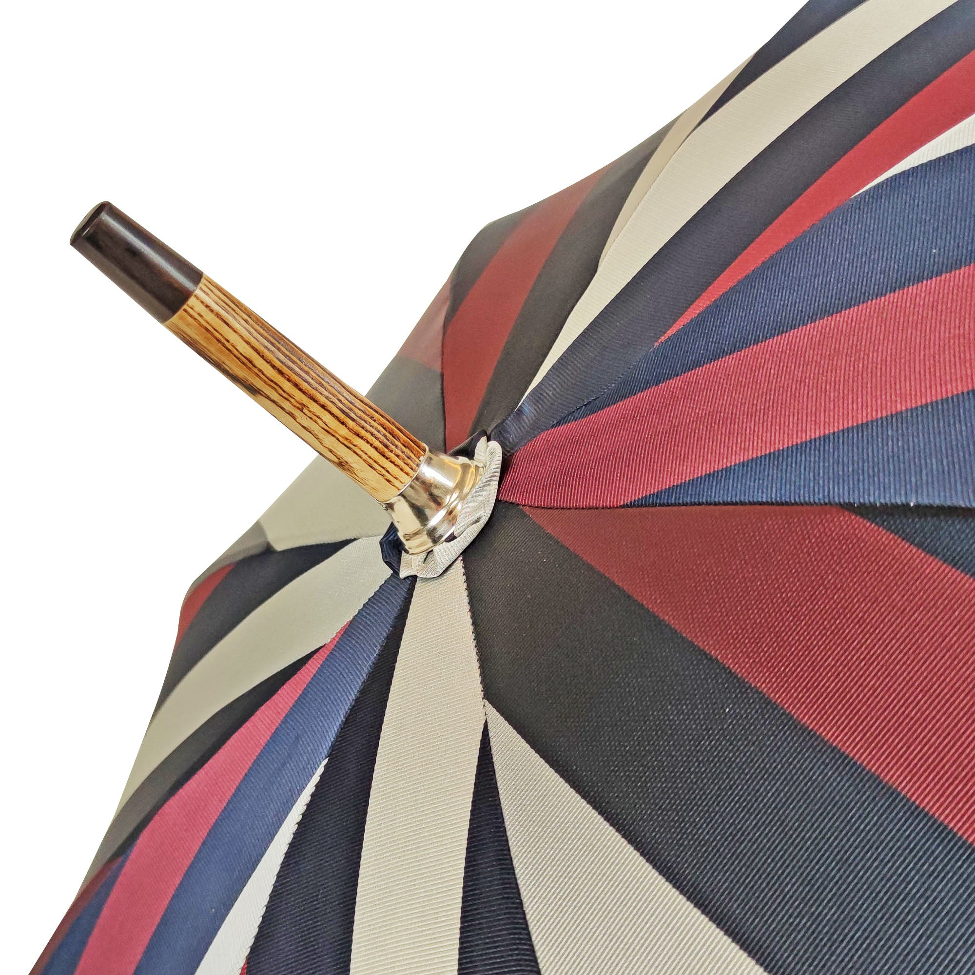 Refined Multicolour Striped Umbrella with Handcrafted Beechwood Handle