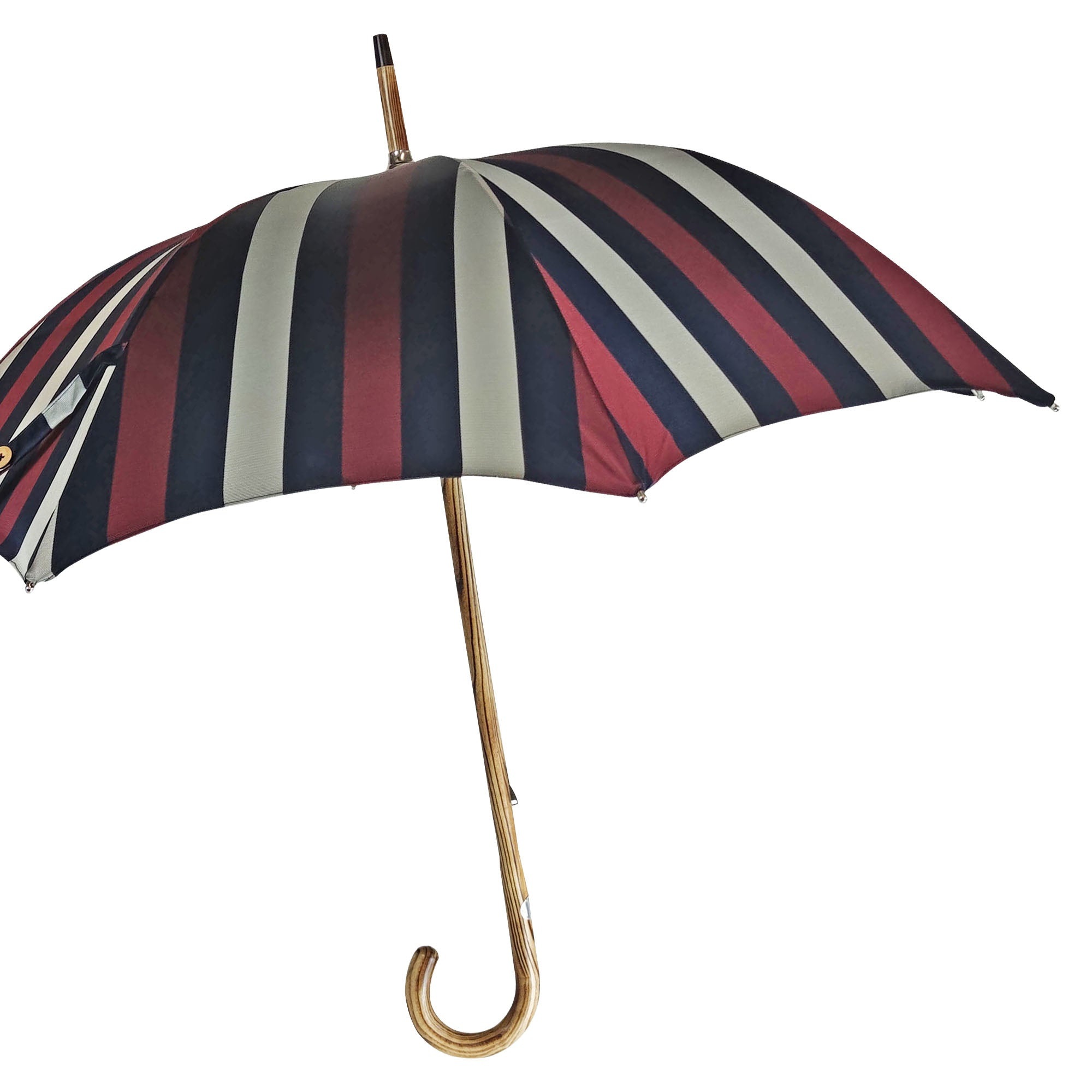 Refined Multicolour Striped Umbrella with Handcrafted Beechwood Handle