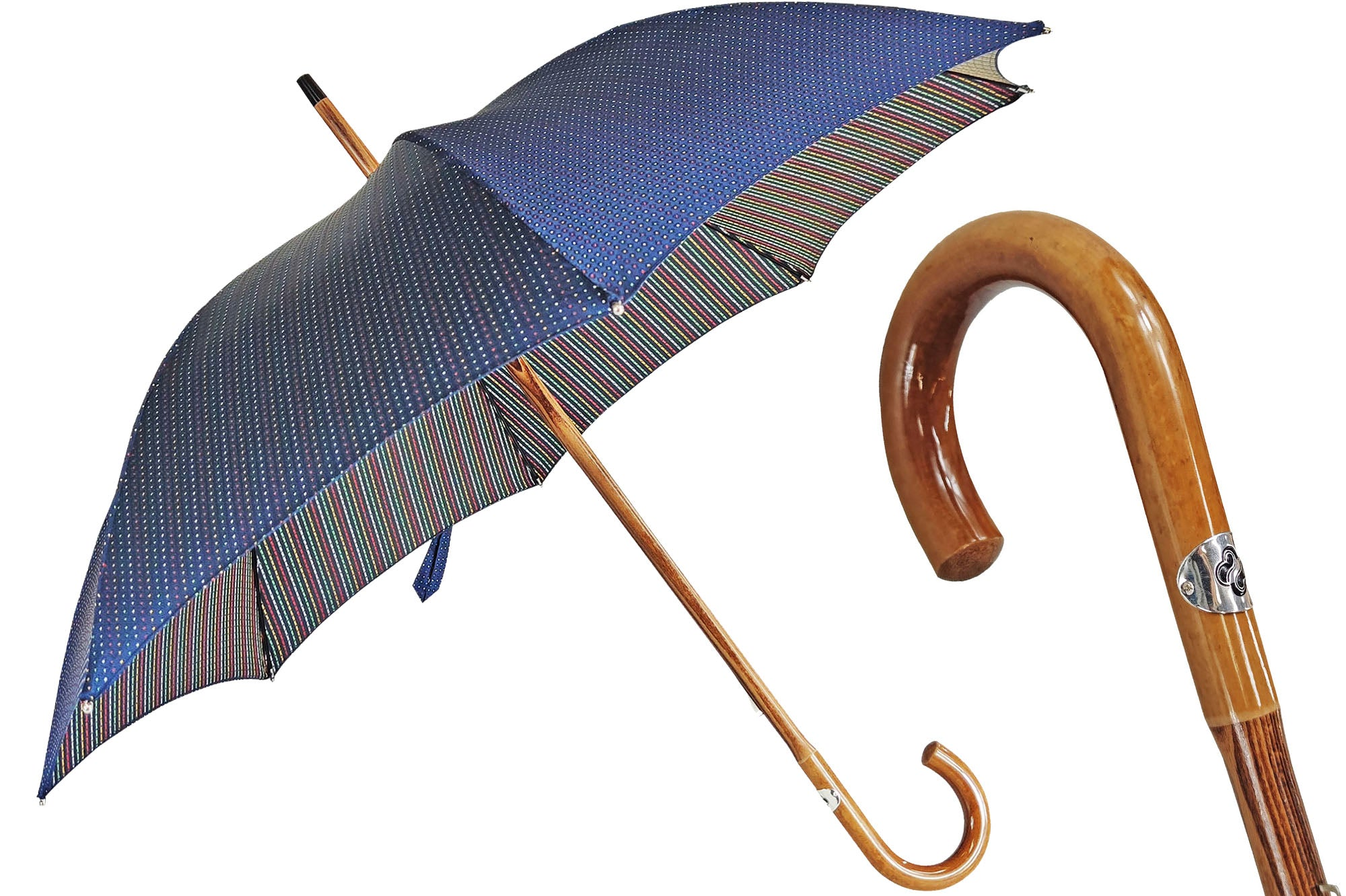 Classic Handmade Multicolor Dot Umbrella with Elegant Malacca Handle