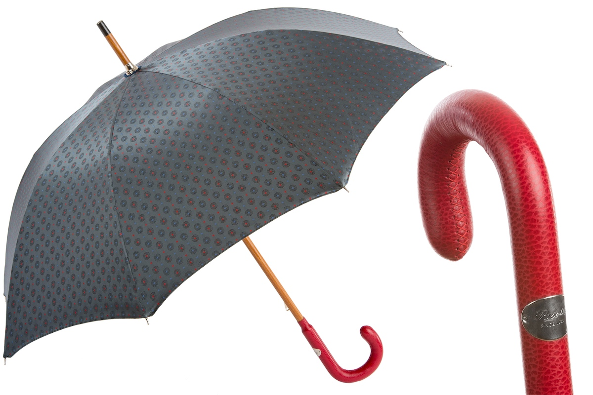 Gentlemen’s Umbrella with Red Leather Handle – Handmade in Italy
