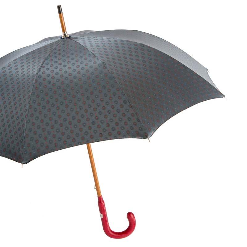 Gentlemen’s Umbrella with Red Leather Handle – Handmade in Italy