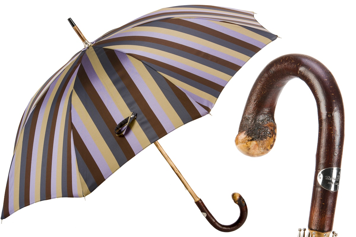 Solid Chestnut Striped Umbrella with Knob End – Handmade in Italy