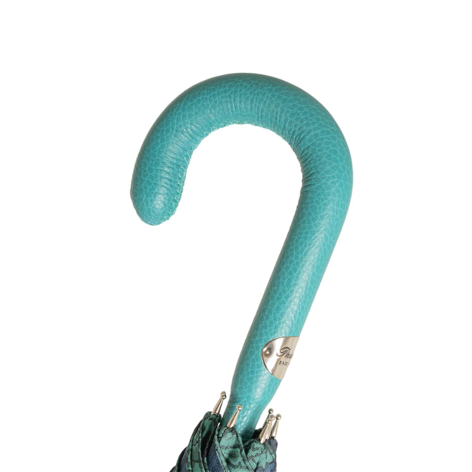 Luxury Turquoise Paisley Umbrella with Leather Handle
