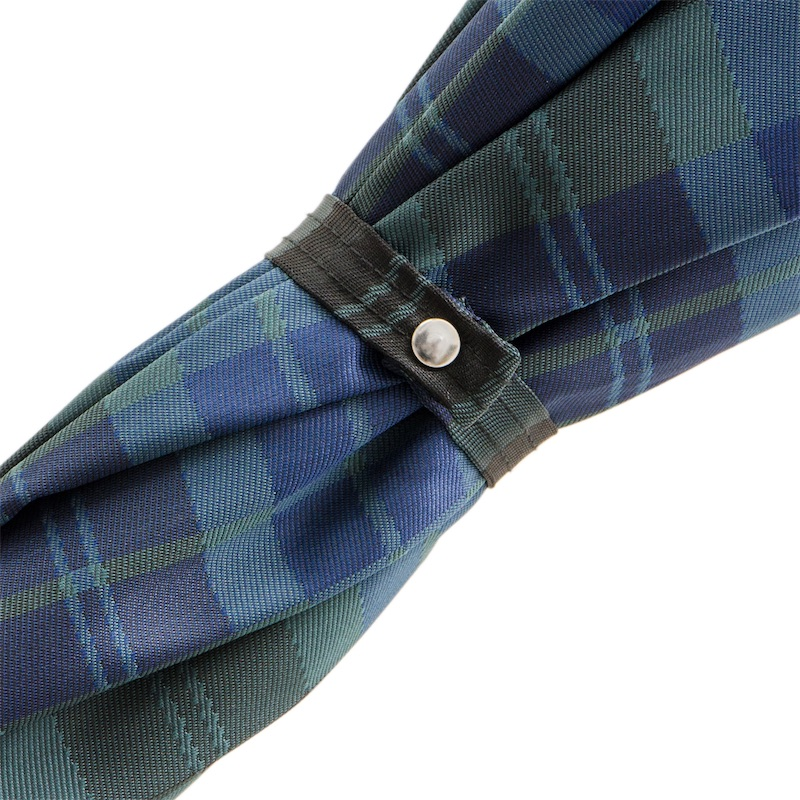 Blue Check Umbrella with One-Piece Wooden Handle – Handmade in Italy