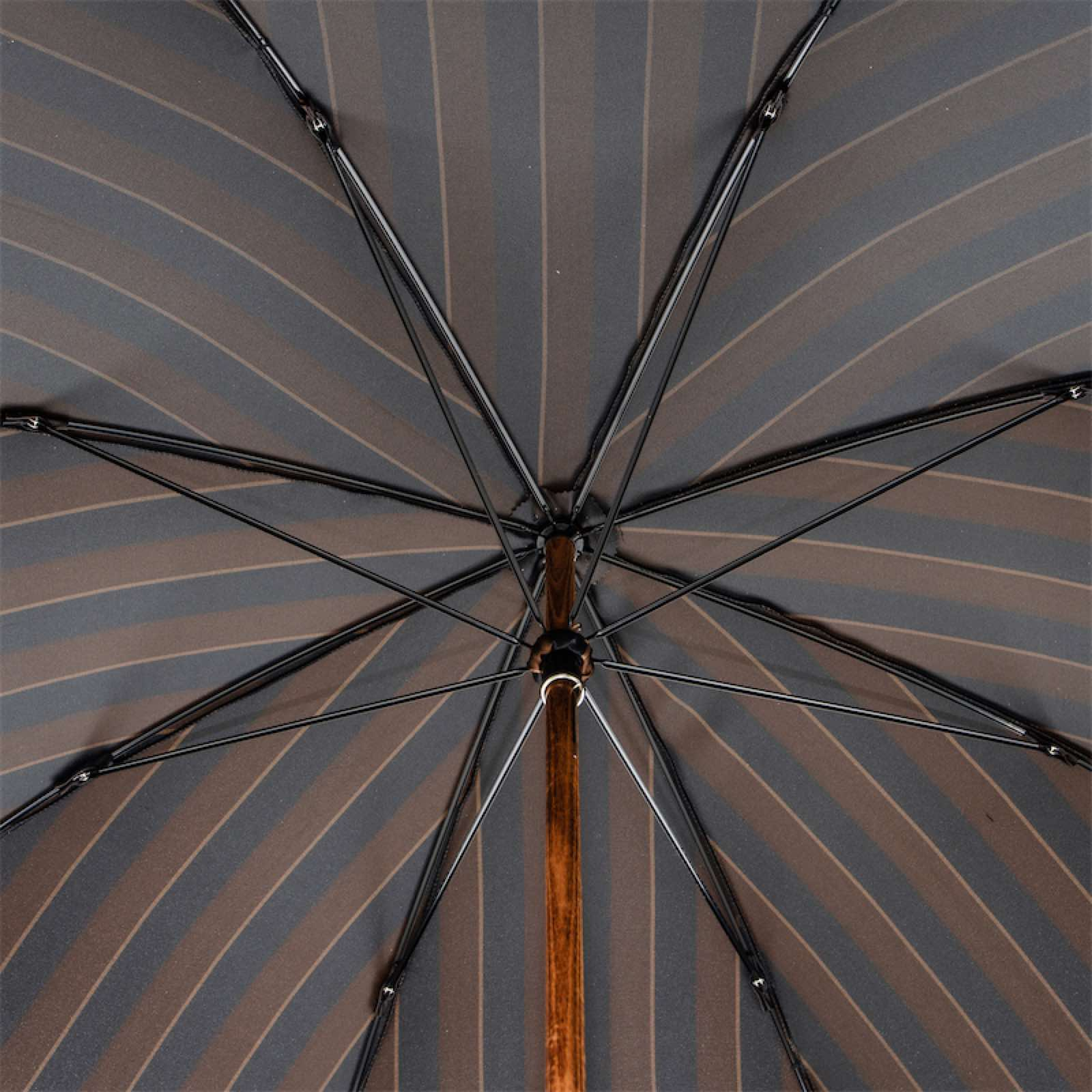 Large Striped Umbrella with Premium Ostrich Leather Handle
