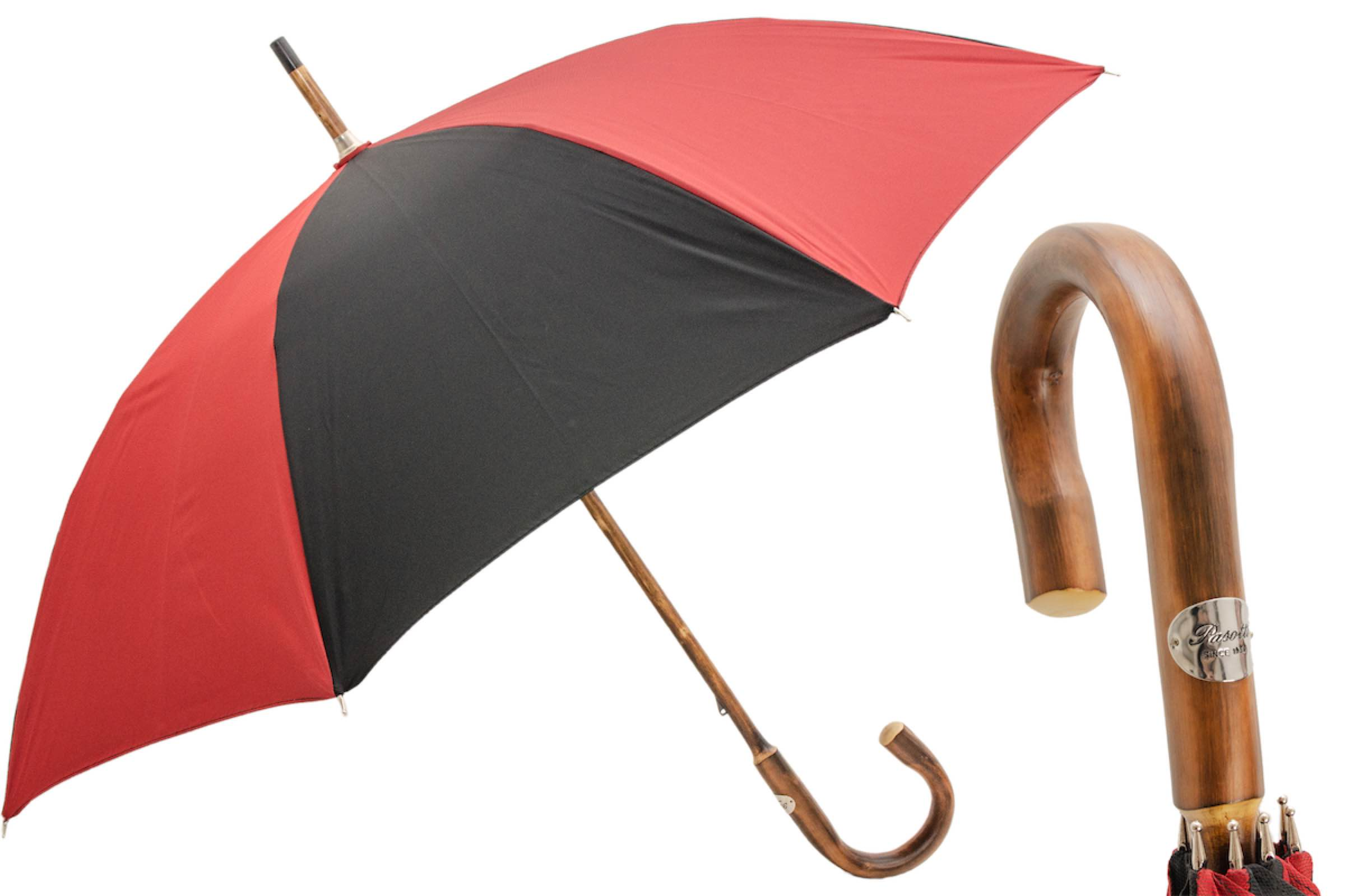 Solid Chestnut Red and Black Umbrella with One-Piece Handle