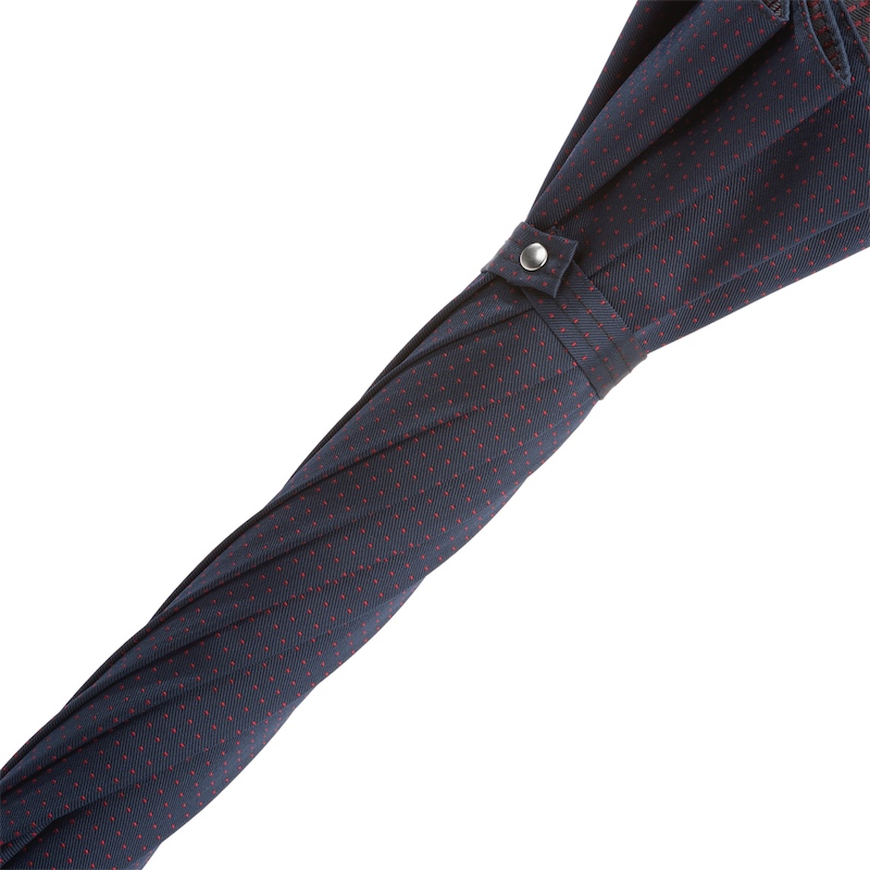 Bespoke Navy Umbrella with Red Dots and Leather Handle