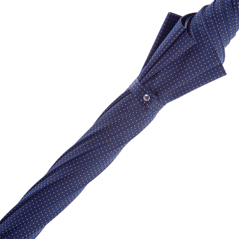 Bespoke Navy Umbrella with Yellow Polka Dots and Leather Handle