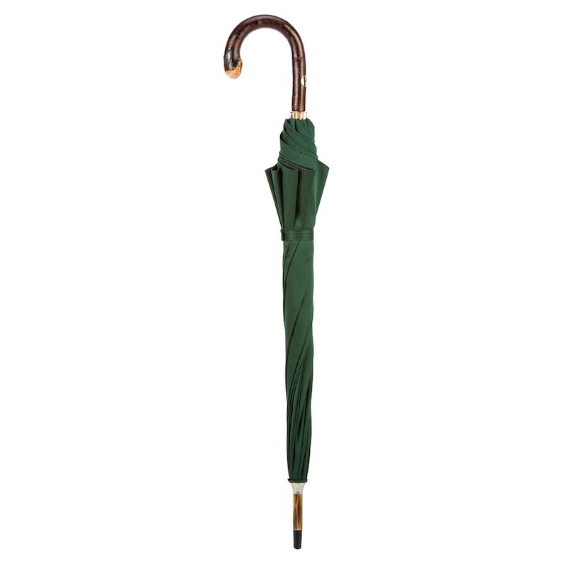 Dark Green Wooden Umbrella with Red Dots and Chestnut Handle