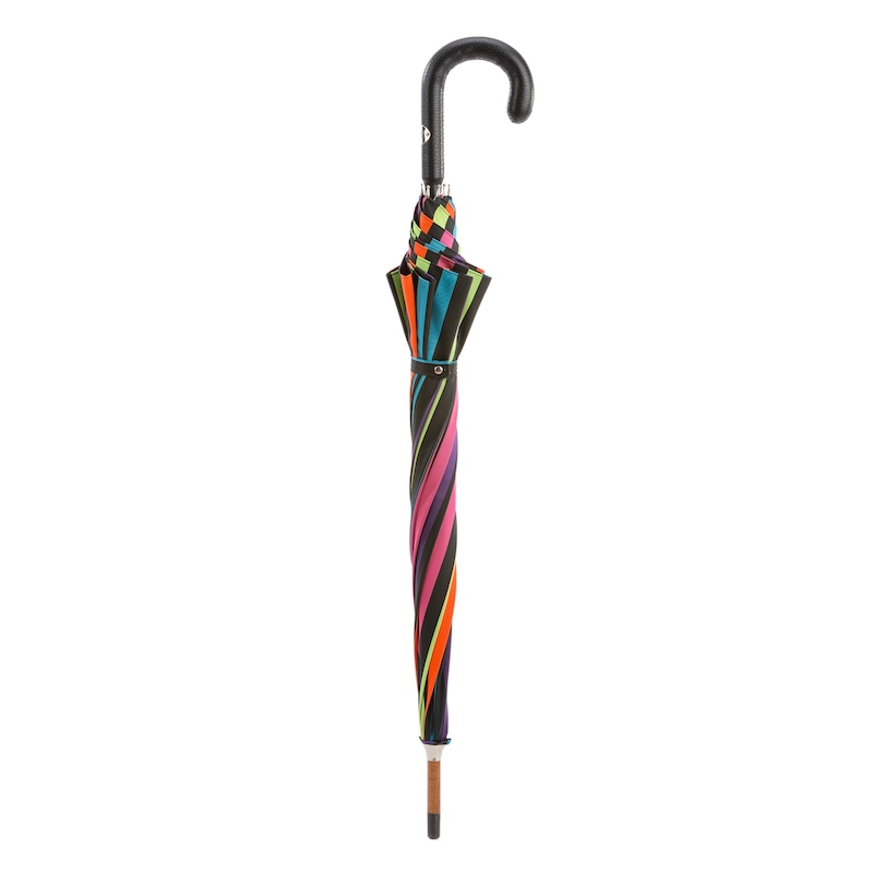 Luxury Designer Multicolor Stripes Umbrella with Leather Handle