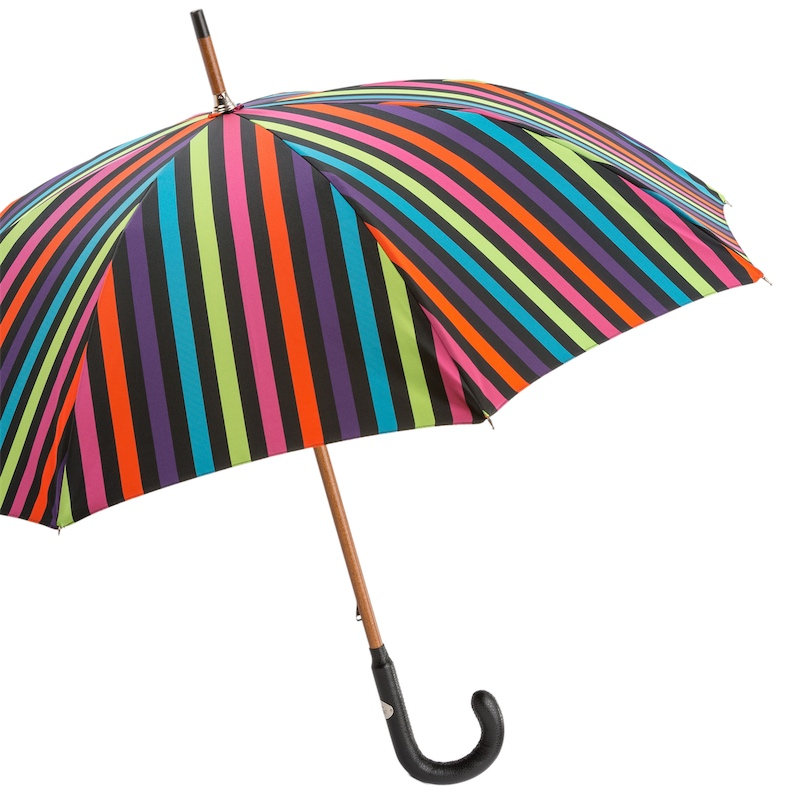 Luxury Designer Multicolor Stripes Umbrella with Leather Handle