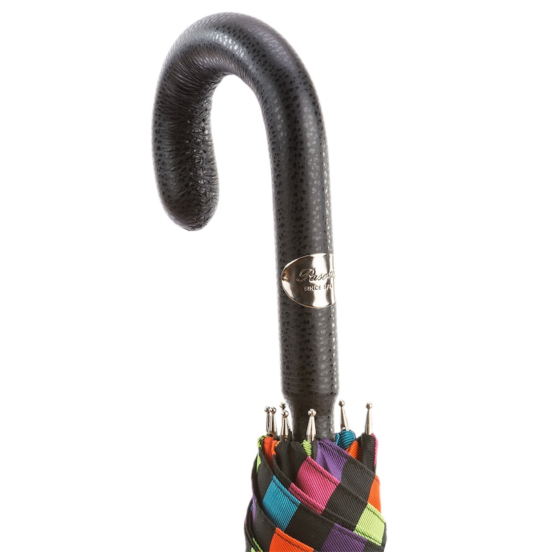 Luxury Designer Multicolor Stripes Umbrella with Leather Handle