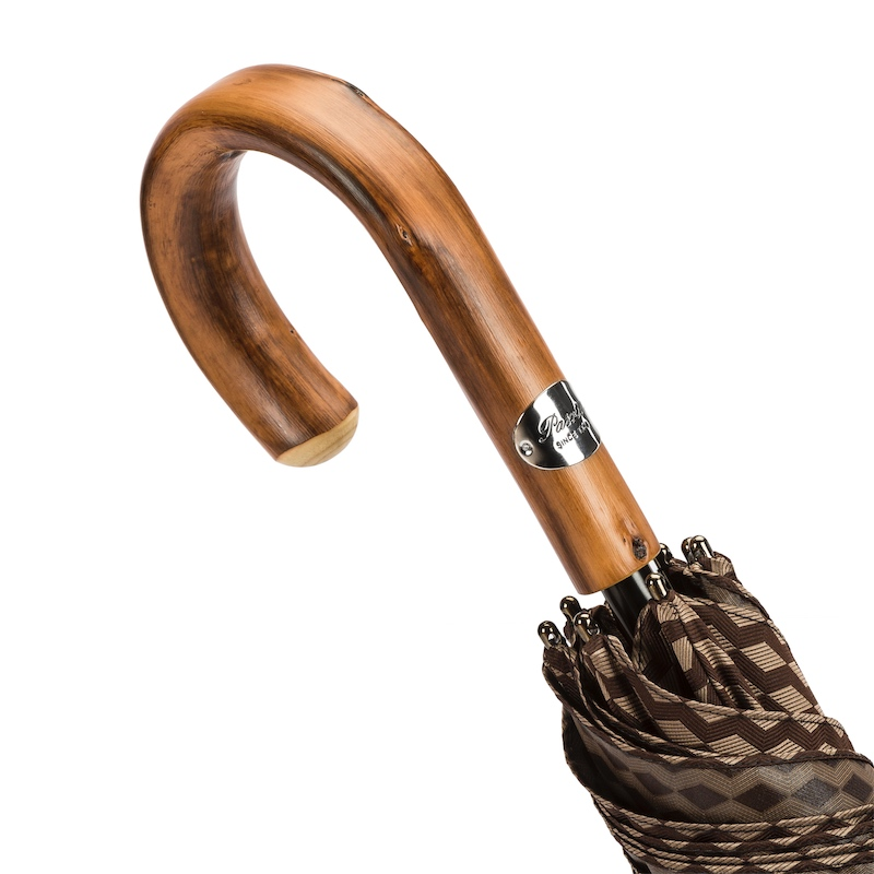 Geometric Jacquard Umbrella with Chestnut Handle, Handmade in Italy