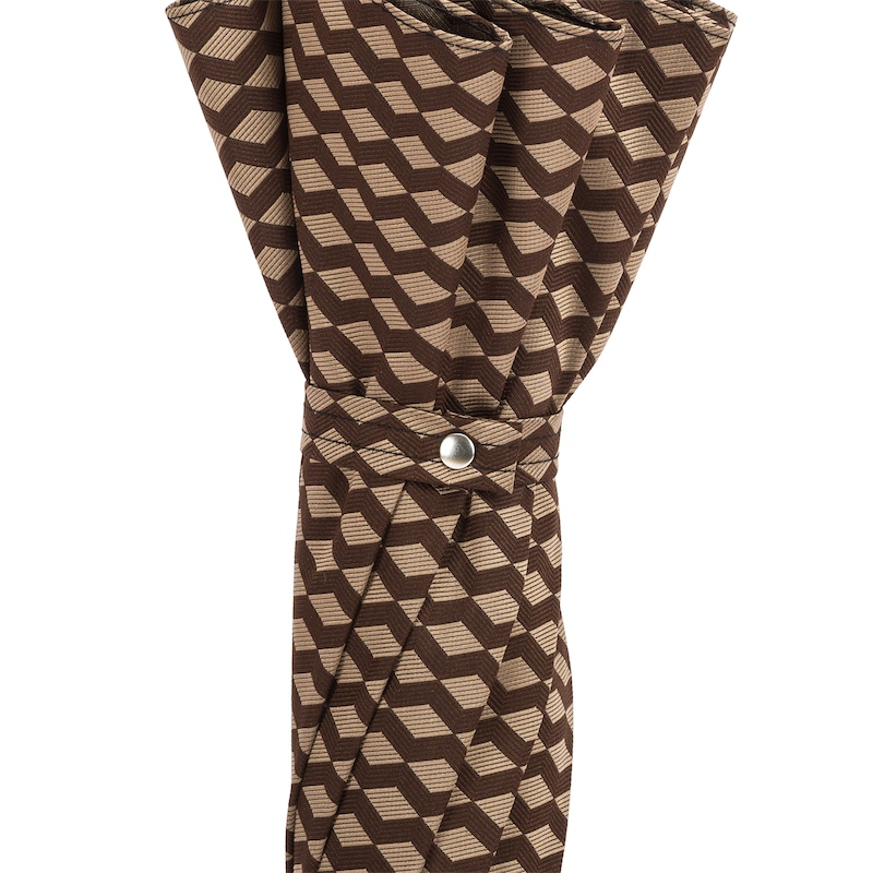 Geometric Jacquard Umbrella with Chestnut Handle, Handmade in Italy