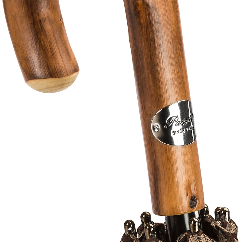 Geometric Jacquard Umbrella with Chestnut Handle, Handmade in Italy