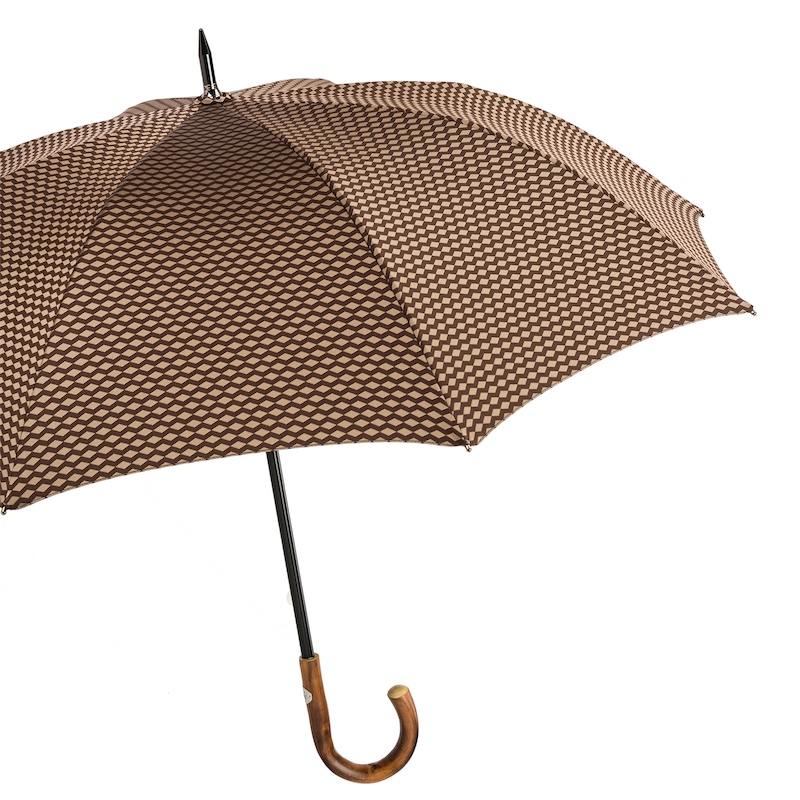 Geometric Jacquard Umbrella with Chestnut Handle, Handmade in Italy