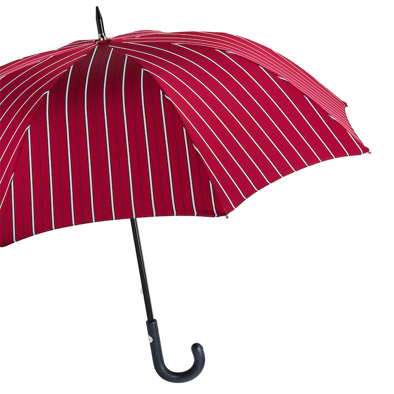 Large Striped Umbrella with Leather Handle – Handmade in Italy