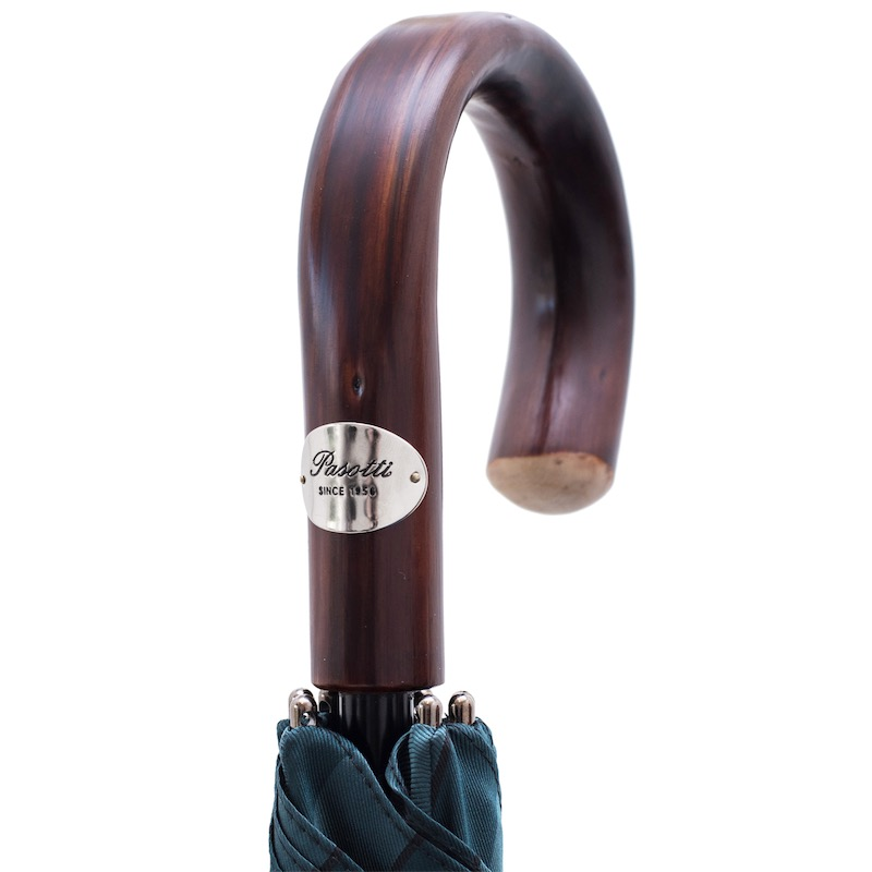 Large Striped Umbrella with Dark Chestnut Handle, Handmade in Italy