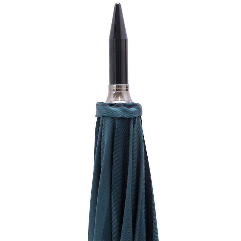 Large Striped Umbrella with Dark Chestnut Handle, Handmade in Italy