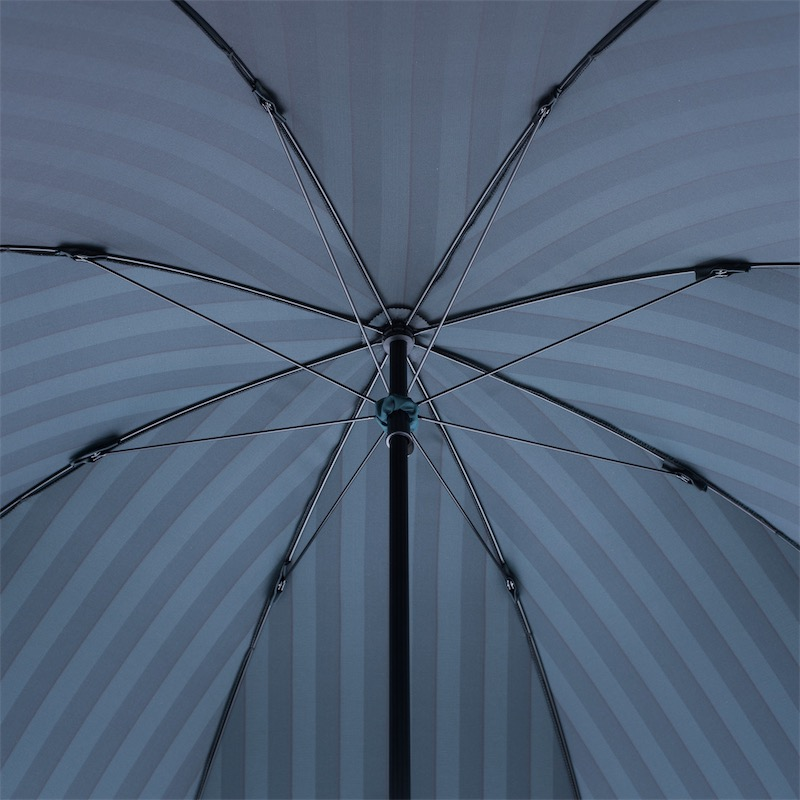 Large Striped Umbrella with Dark Chestnut Handle, Handmade in Italy
