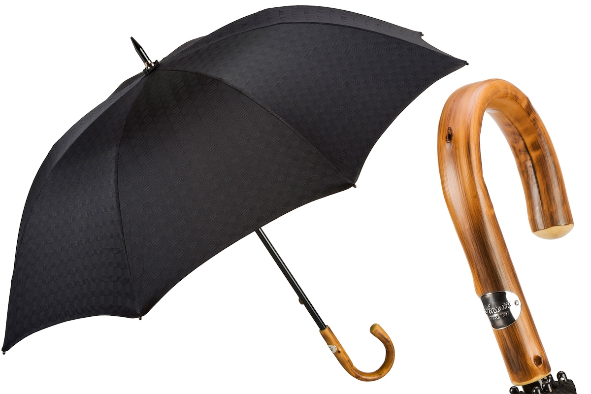 Chestnut Handle Extra Wide Canopy Black Minigalles Umbrella