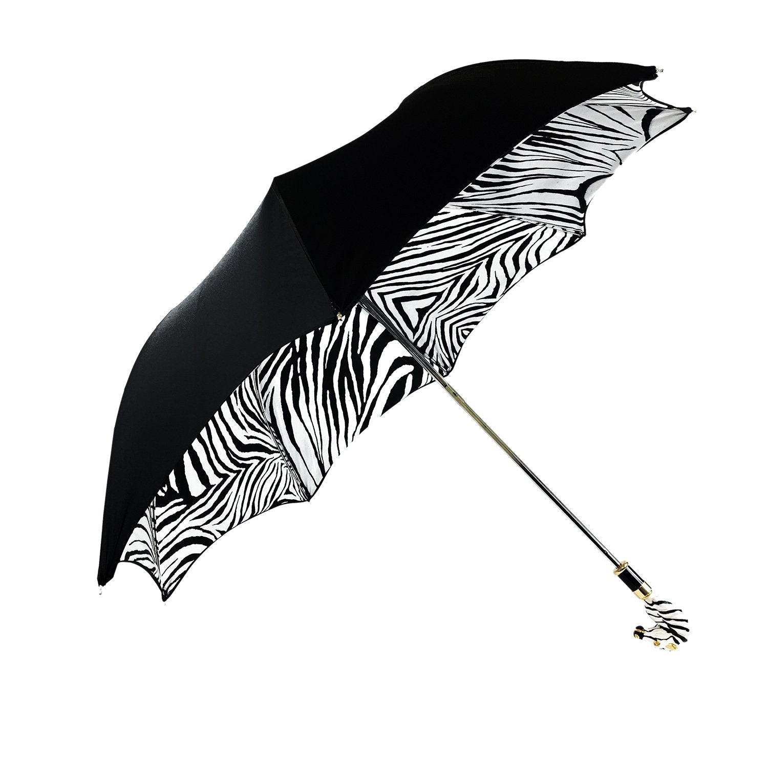 Hand-Painted Zebra Luxury Umbrella – 24K Gold-Plated Handle