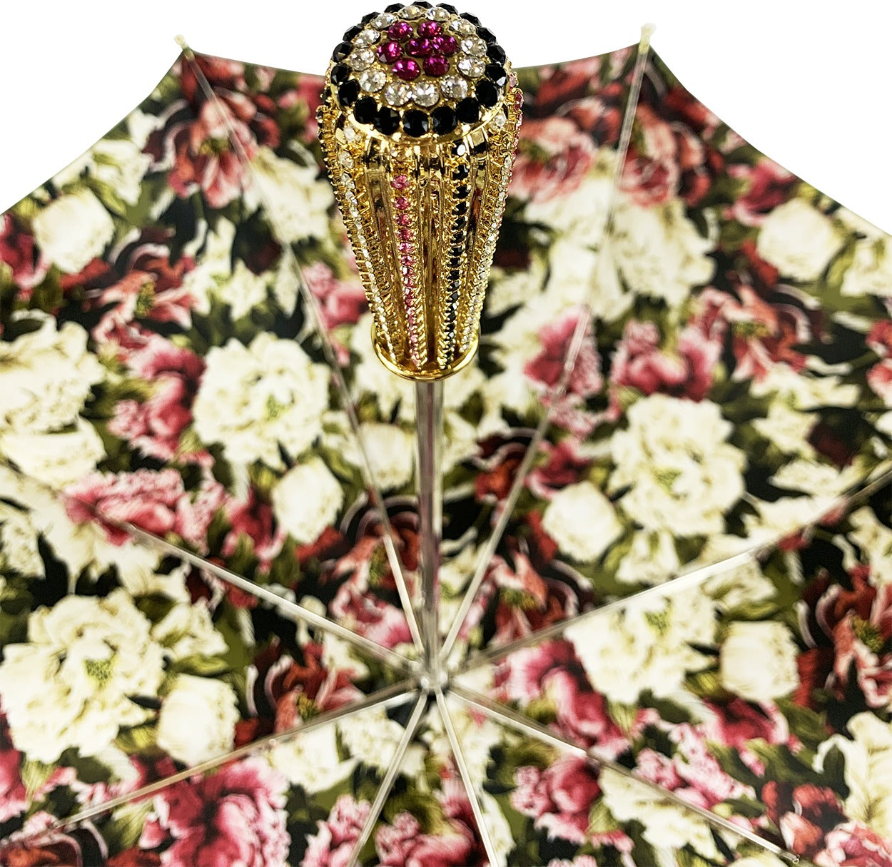 Olive Floral Luxury Umbrella with 24K Gold-Plated Crystal Handle
