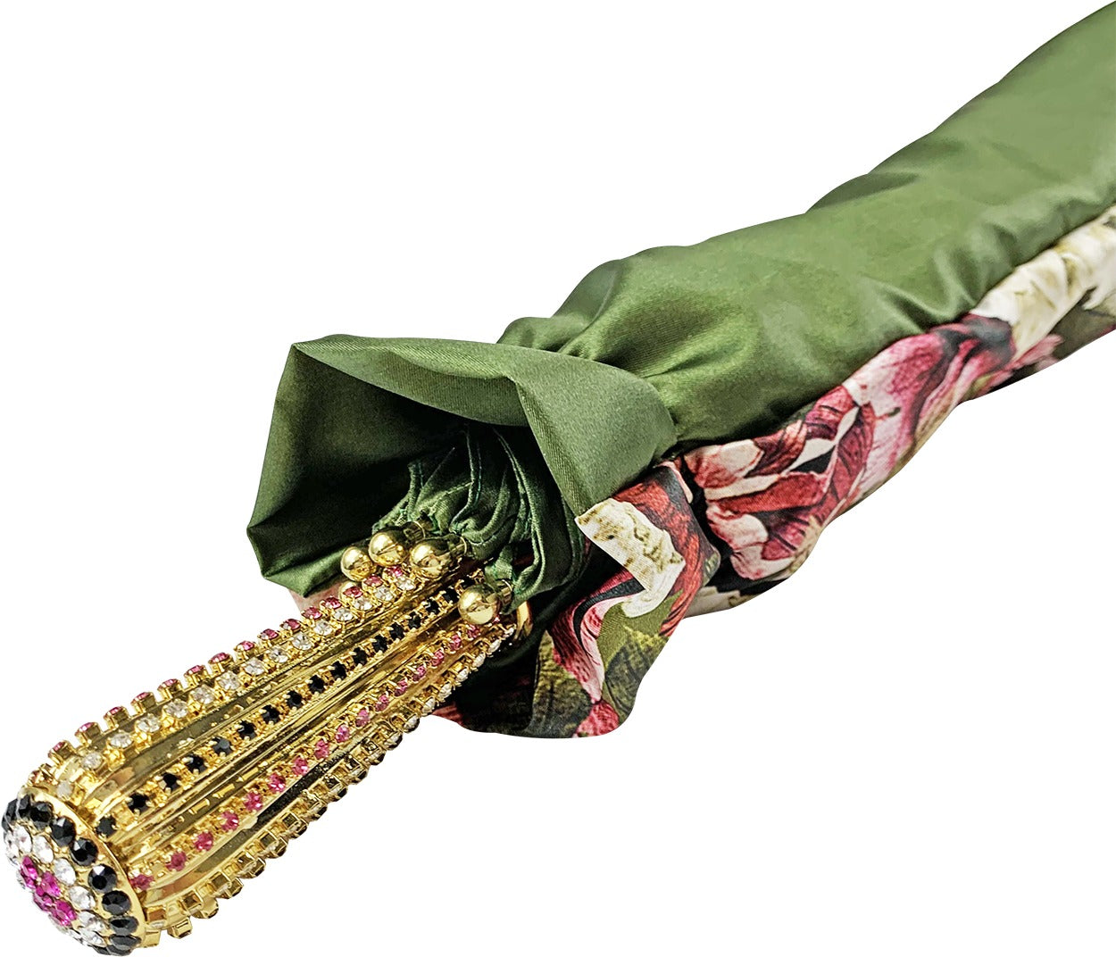 Olive Floral Luxury Umbrella with 24K Gold-Plated Crystal Handle