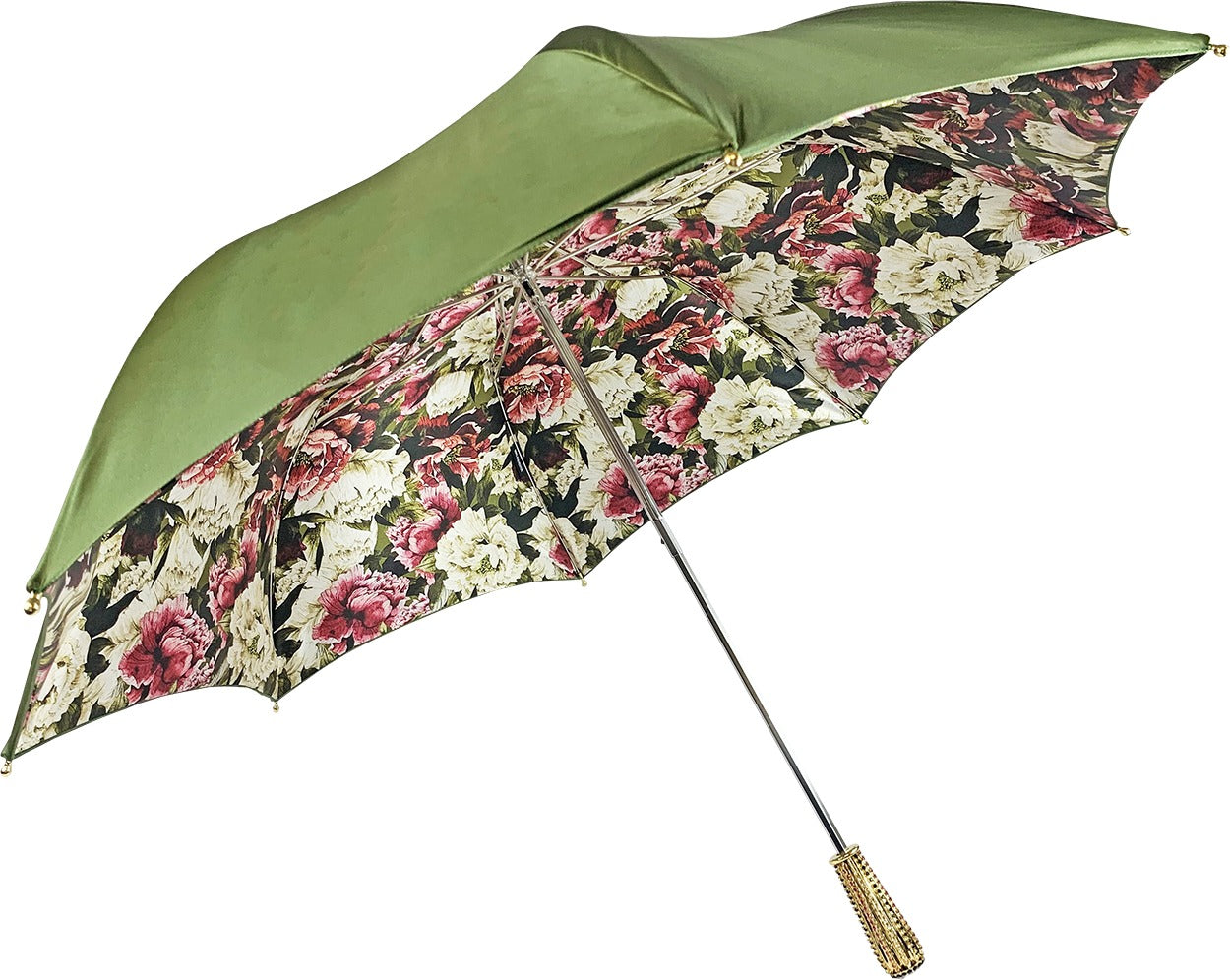Olive Floral Luxury Umbrella with 24K Gold-Plated Crystal Handle