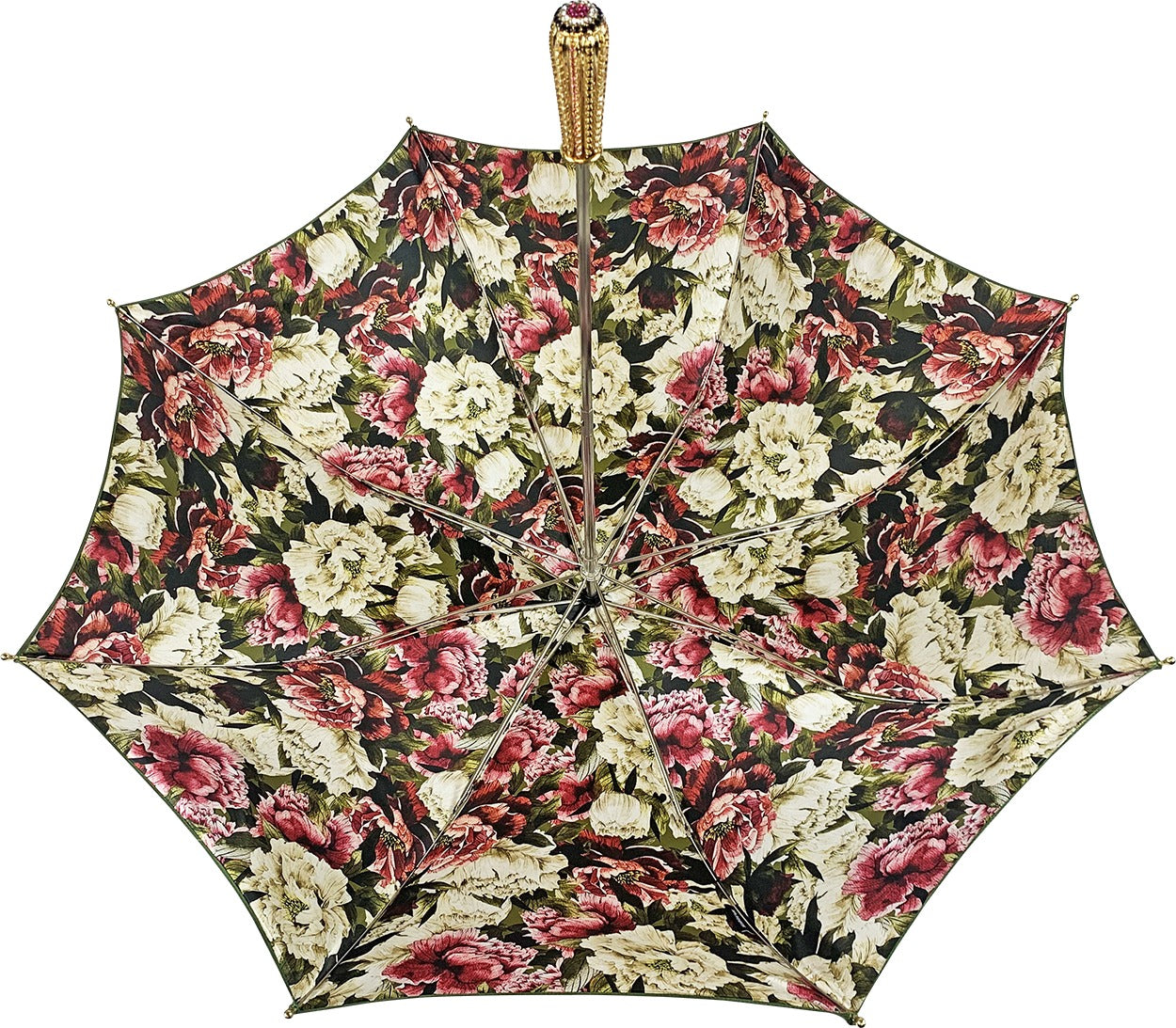 Olive Floral Luxury Umbrella with 24K Gold-Plated Crystal Handle