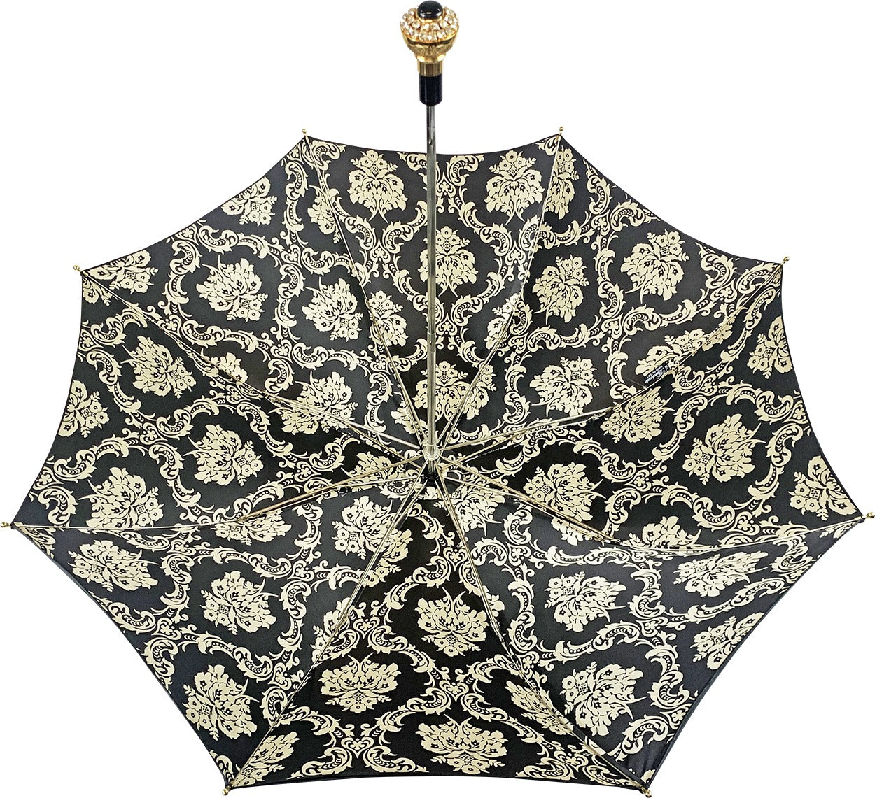 Luxury Black Double Canopy Damask Design with Crystal Handle Umbrella