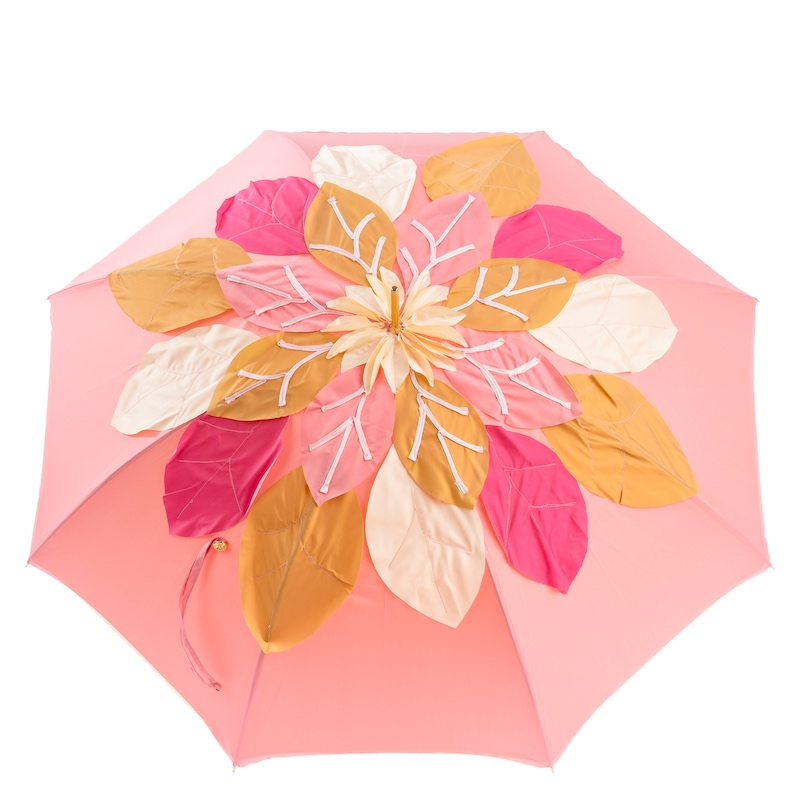 Swarovski Handle Beautiful Pink Umbrella with Leaves – Manual Opening