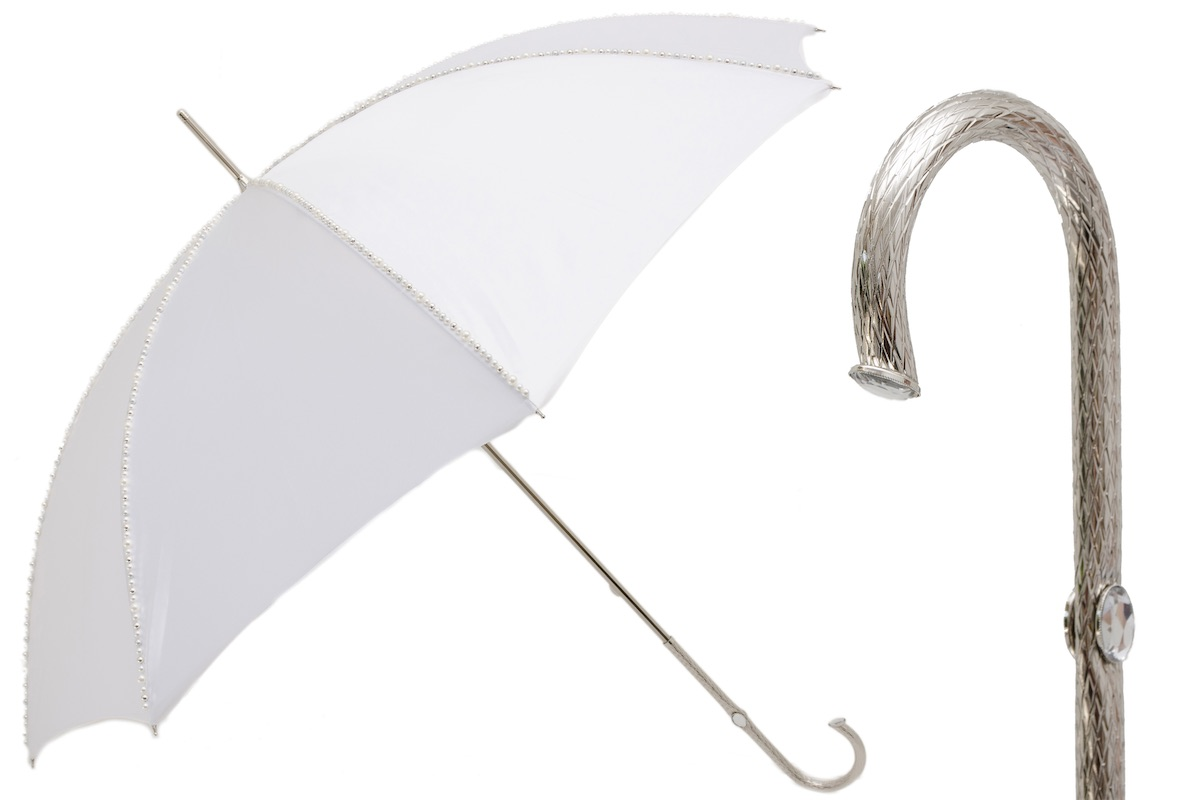 Elegant Wedding Double Cloth Umbrella with White Pearls