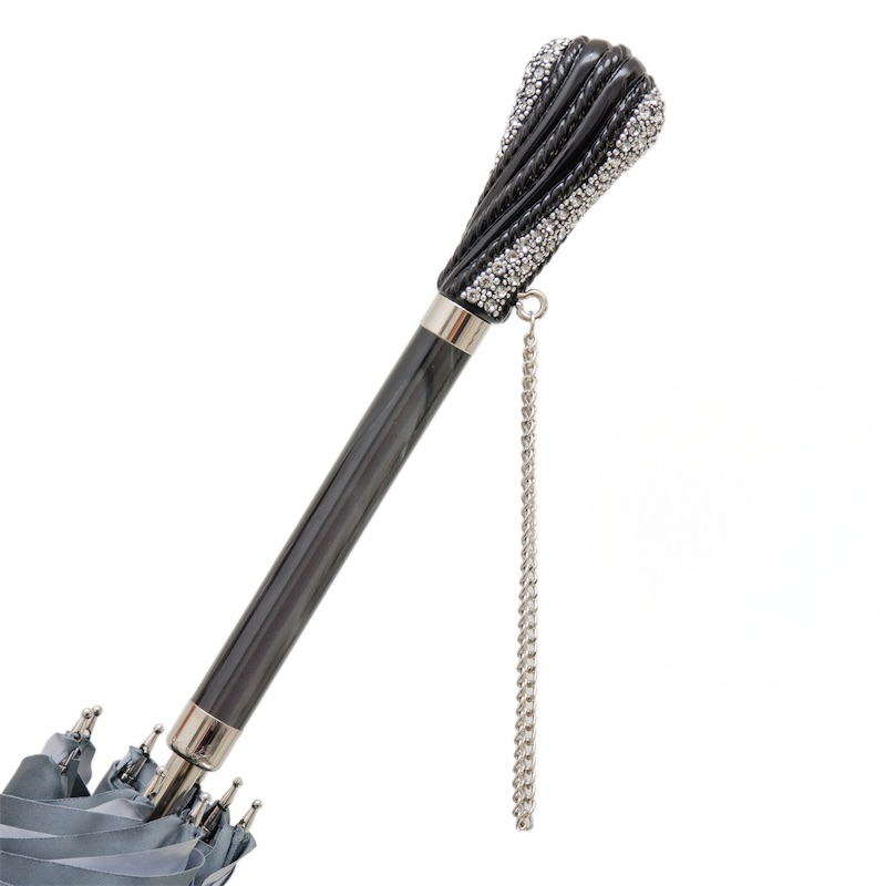 Elegant Grey Swarovski Double Cloth Umbrella with Crystals