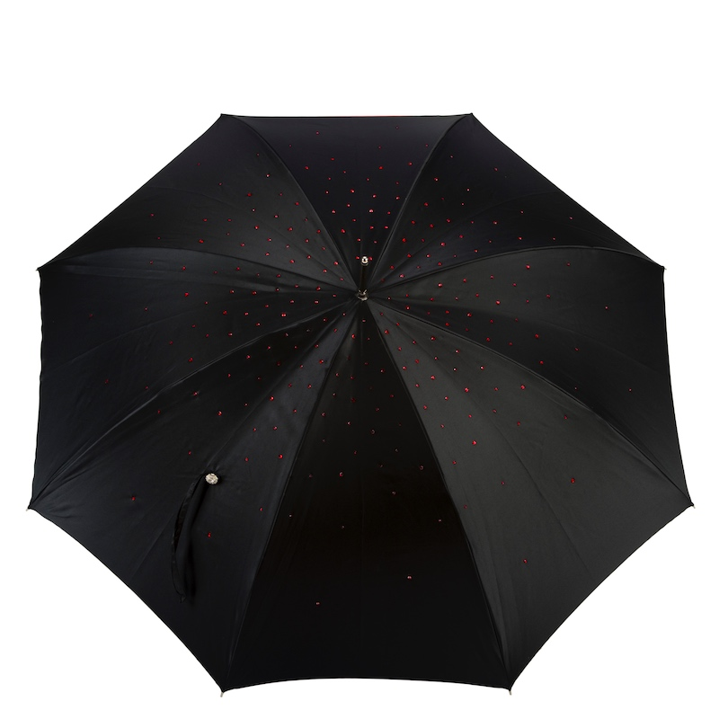 Black Swarovski Double Cloth Umbrella with Red Interior