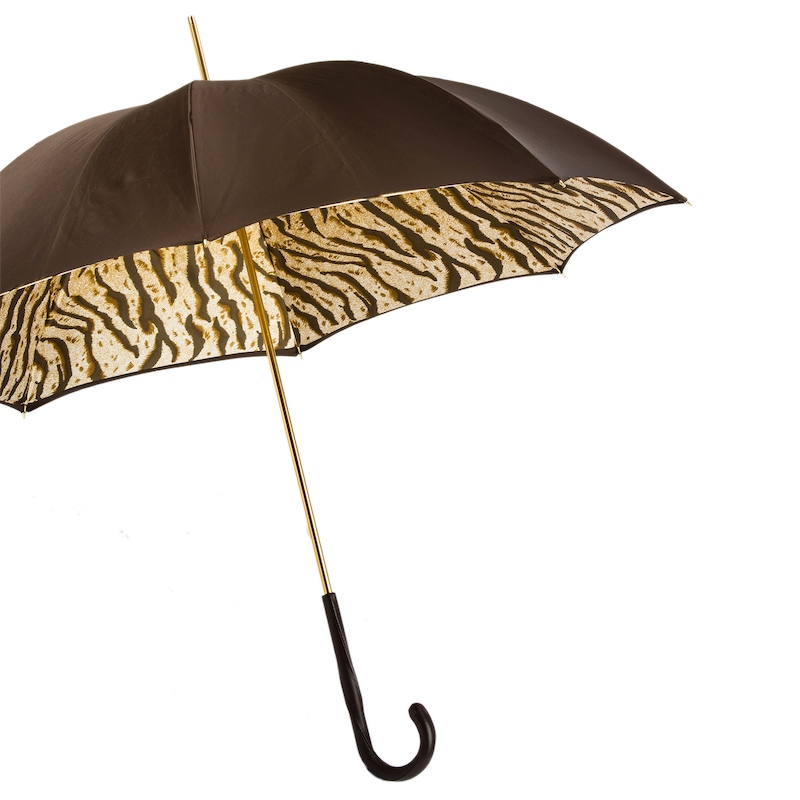 Brown Luxury Double Cloth Canopy Umbrella with Tiger-Striped Interior