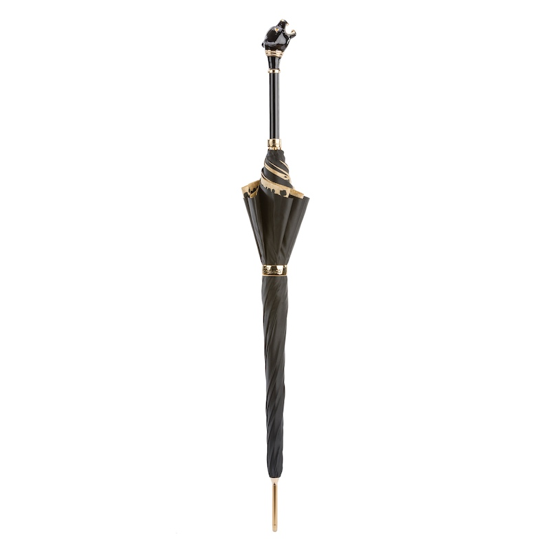 Black Panther Enameled Brass Handle Umbrella – Manual Opening