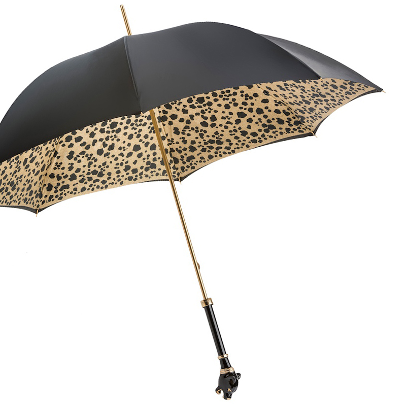 Black Panther Enameled Brass Handle Umbrella – Manual Opening