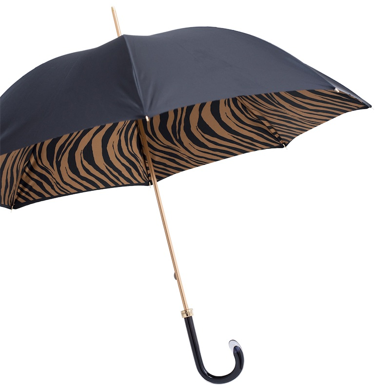Brown Zebra Print Umbrella – Manual Opening, Handmade in Italy