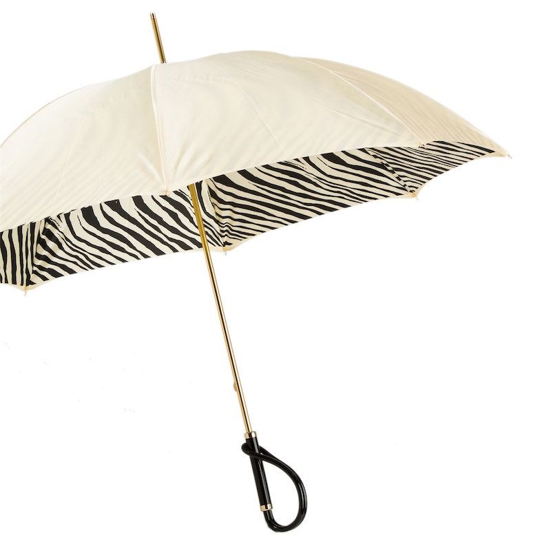 Exclusive Ivory Double Cloth Umbrella with Zebra Interior