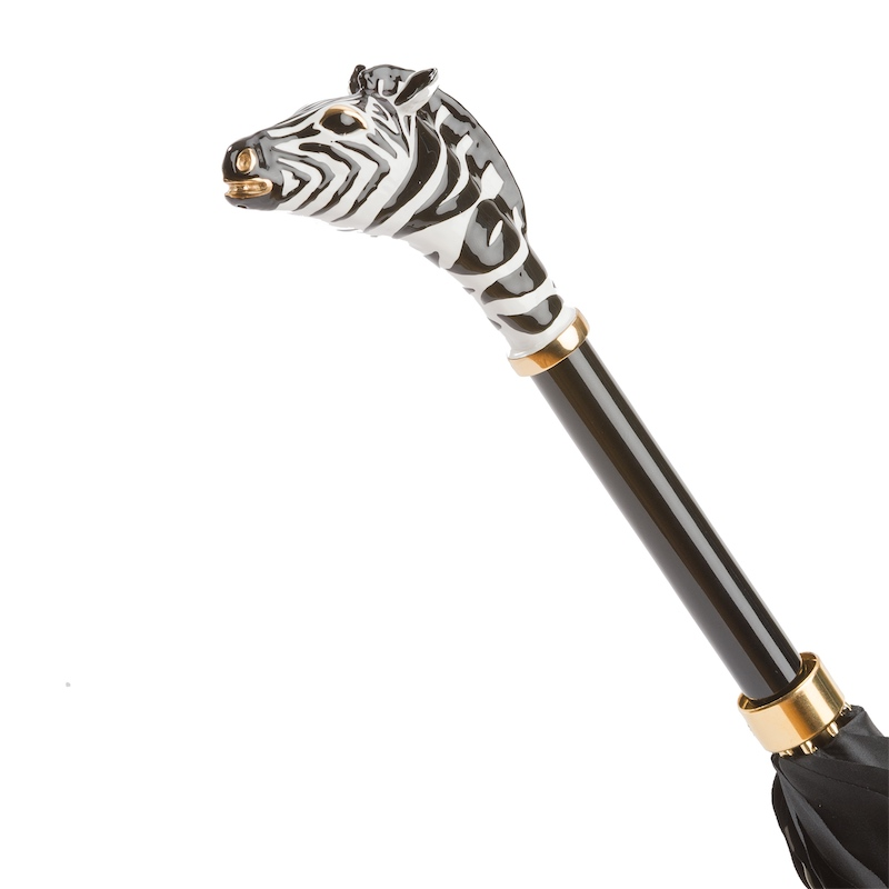 Designer Enameled Zebra Brass Handle Double Cloth Umbrella