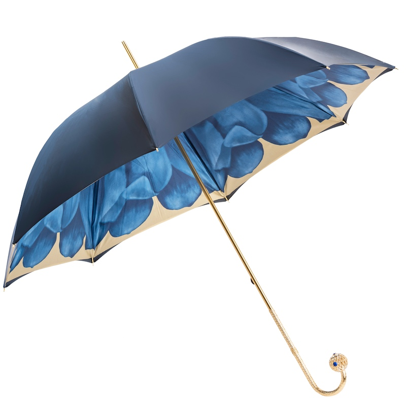 Luxury Blue Dahlia Umbrella – Double Cloth, Handmade in Italy