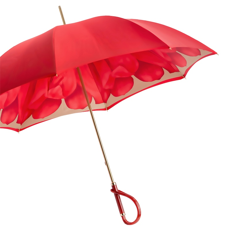Luxury Red Dahlia Double Cloth Umbrella – Handmade in Italy