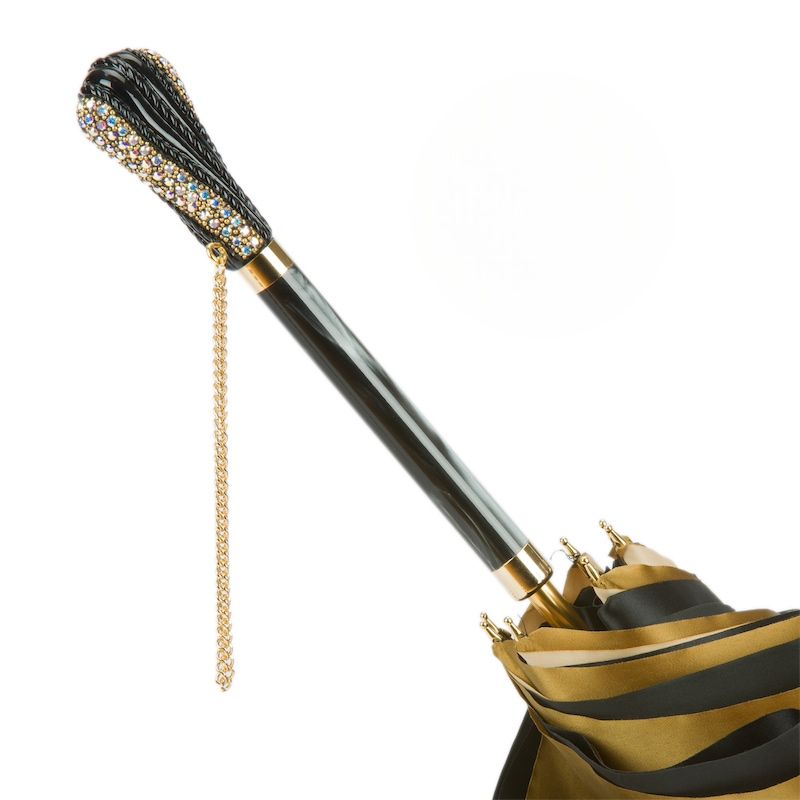 Luxury Swarovski Handle Gold Dahlia Double Cloth Umbrella