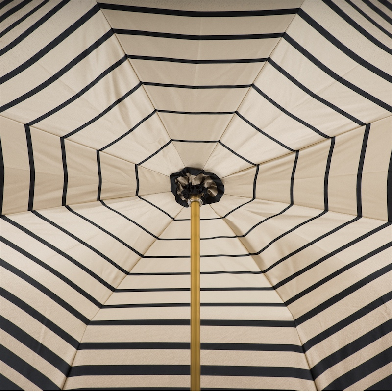 Ivory Double Cloth Umbrella with Striped Interior and Leather Handle