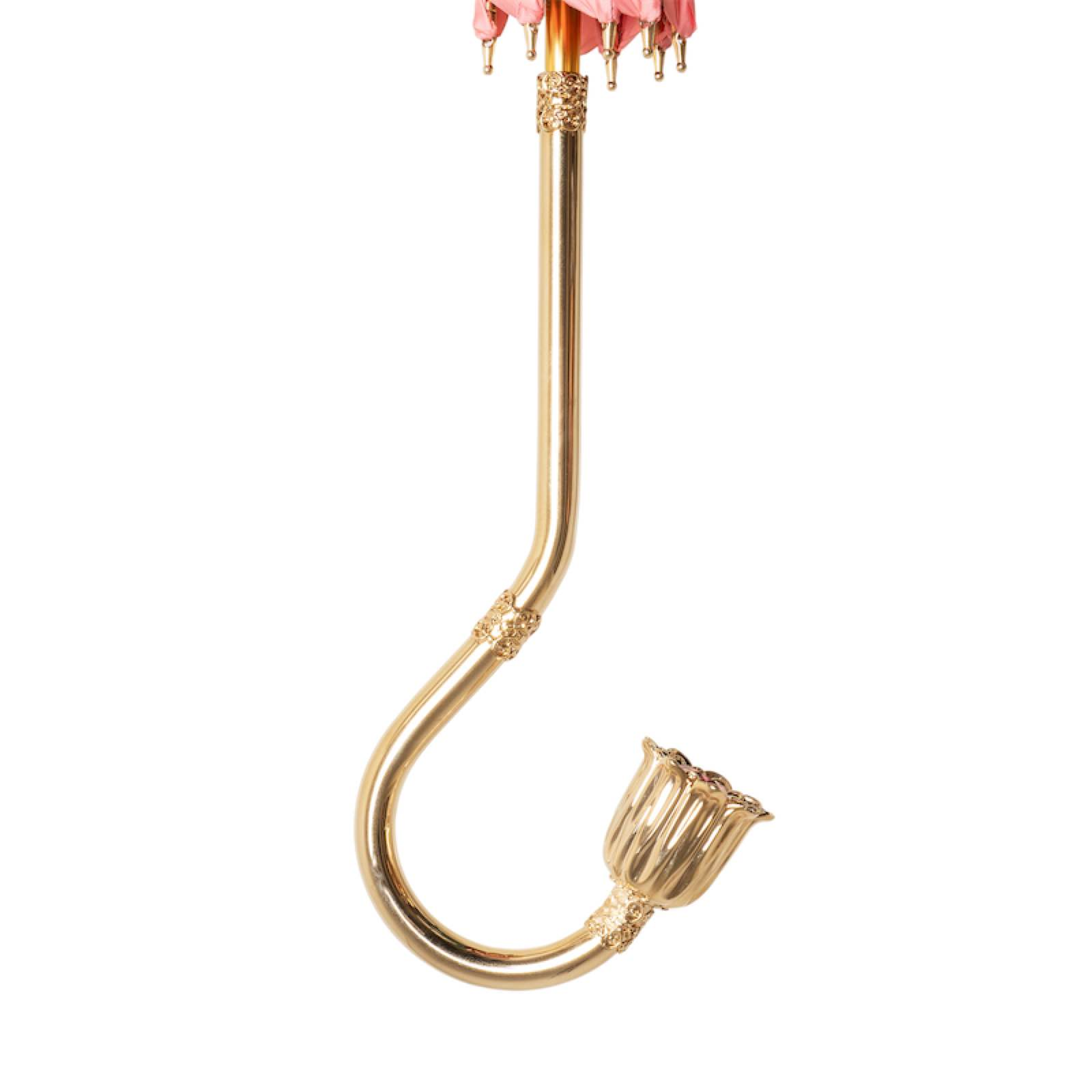 Jeweled Brass Handle Floral Design Manual Opening Umbrella