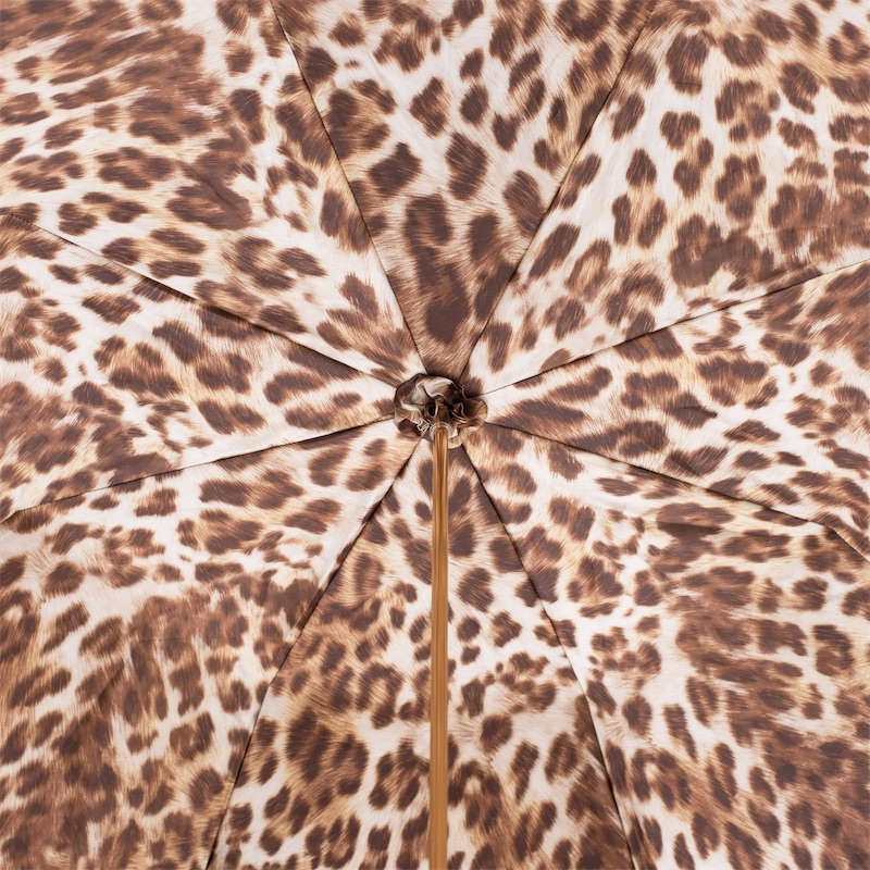 Leopard Print Umbrella with Ruched Leather Handle – Manual Opening