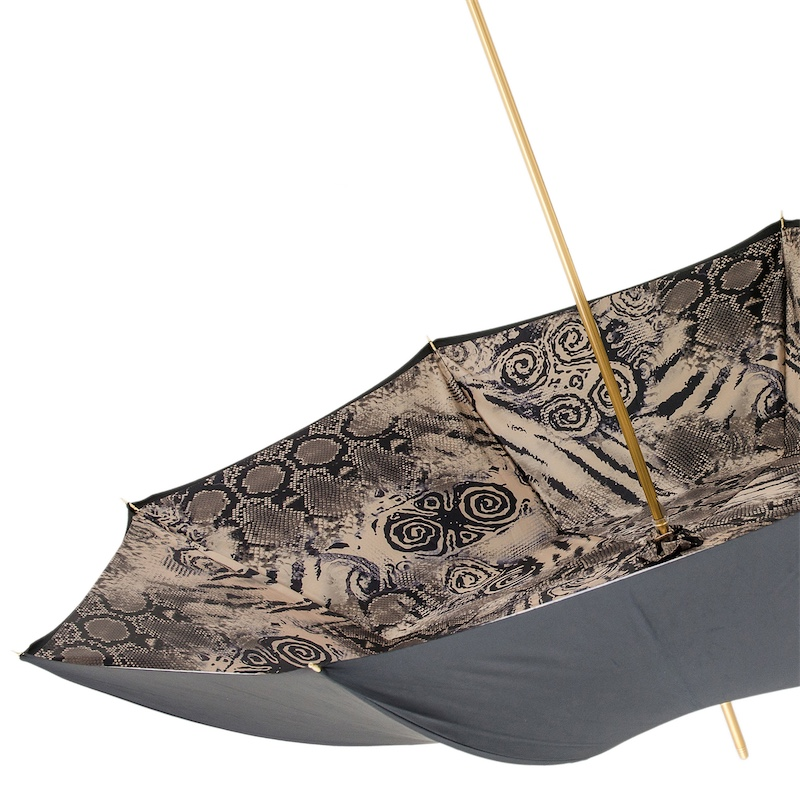 Snake Print Manual Opening Umbrella with Ruched Leather Handle